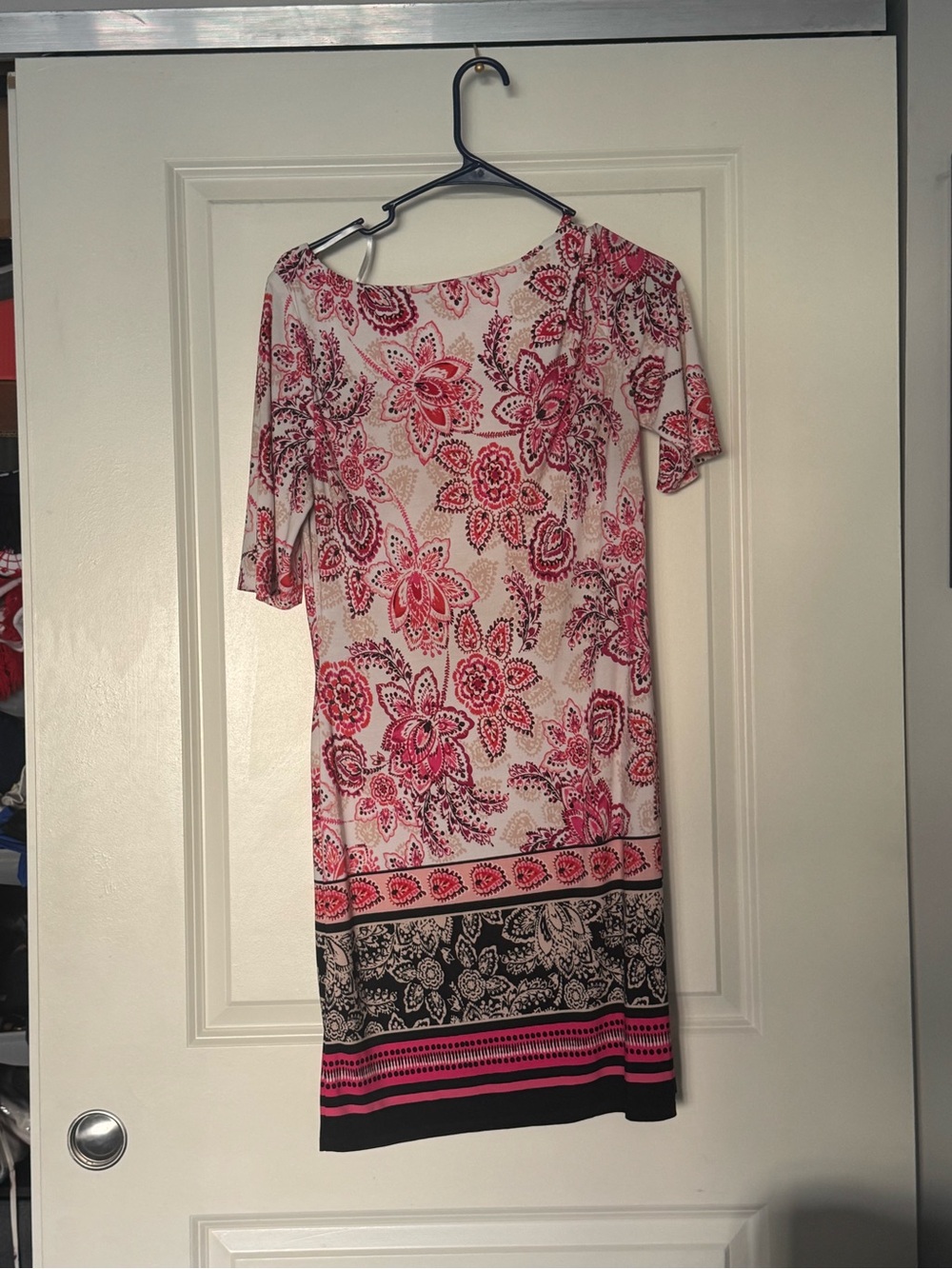 Eliza J Pink and Black Floral Border Midi Dress